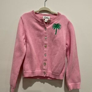 Lily Pulitzer pink cardigan with palm tree
